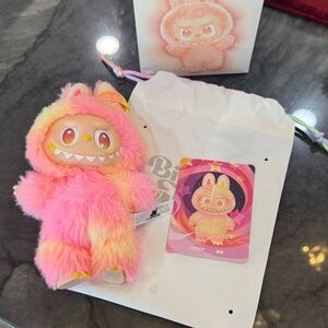 LABUBU - LOYALTY ** Pink and Yellow Furry Keychain tie die NEW #2